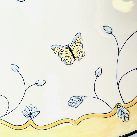 XL Fitz & Floyd Porcelain Oval Platter Embossed Mirabelle Pattern Blue Yellow - Picture 10 of 12